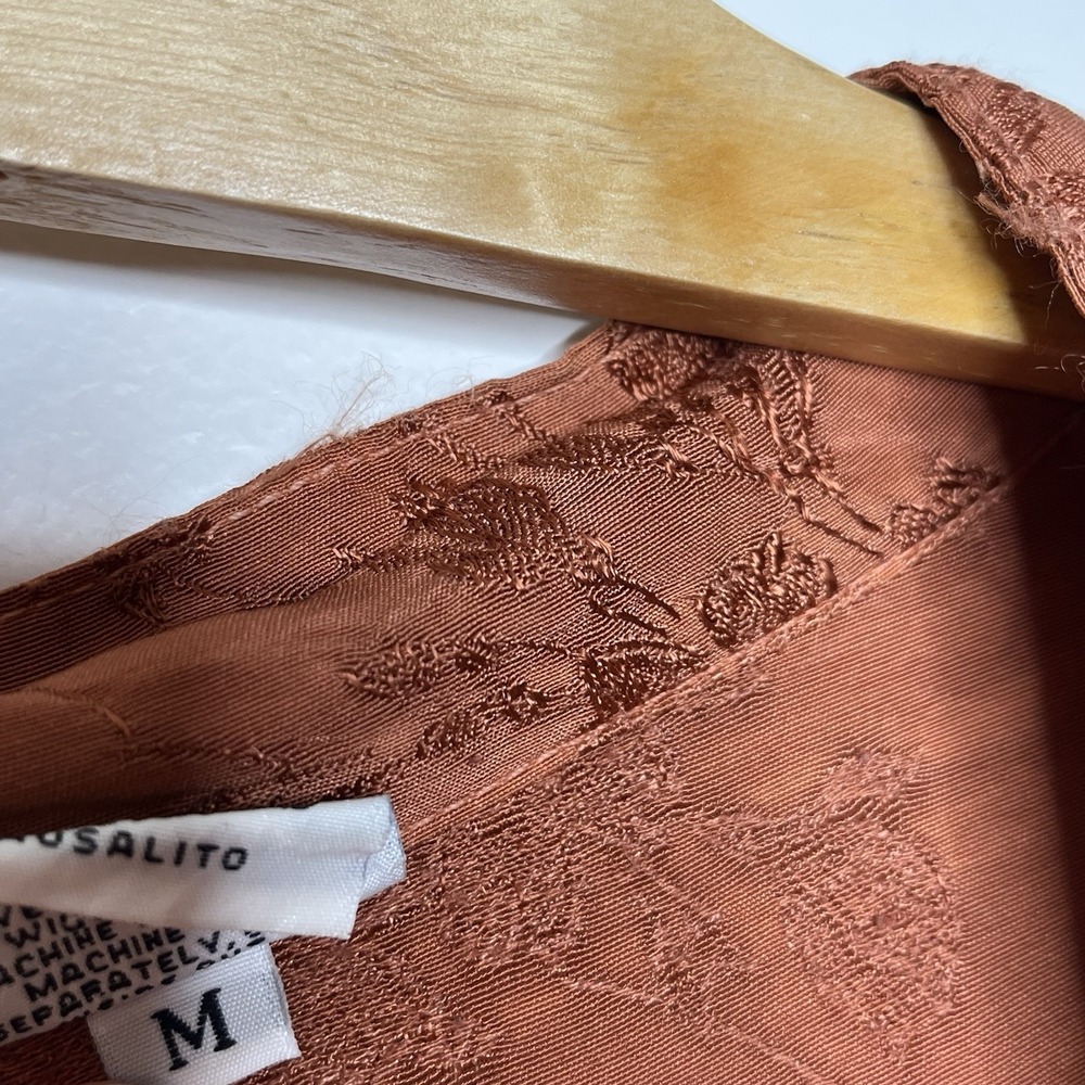 CP Shades Vintage Damask Embroidered Top Brown Womens Size M Floral Button Up - Picture 5 of 8